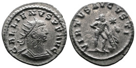 Gallienus, 253-268 AD. Silvered Bronze Antoninianus (21 mm, 3,18 g.). Antioch, 260-268 AD. GALLIENVS P F AVG, radiate and cuirassed bust of Gallienus ...