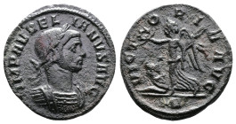 Aurelian, 270-275 AD. AE Denarius. (18 mm. 2,70 g.). Rome. IMP AVRELIANVS AVG, radiate, cuirassed bust right. Rev. VICTORIA AVG, Victory walking left,...