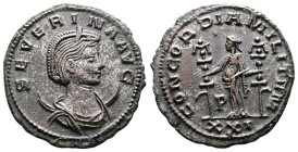 Severina, 270-275 AD. Silvered Bronze Antoninianus (22mm, 4,08 g.). Antioch, 275 AD. SEVERINA AVG Diademed and draped bust of Severina on crescent to ...