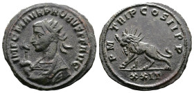 Probus, 276-282 AD. AE Antoninianus (23 mm, 3.57 g.). Siscia, 278 AD. IMP C M AVR PROBVS P AVG Radiate draped and cuirassed bust of Probus to left, ho...