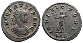 Carus, 282-283 AD. AE Antoninianus (22 mm, 3,37 g.). Rome, 283 AD. IMP CARVS P F AVG Radiate and cuirassed bust of Carus to right. Rev. IOVI VICTORI /...
