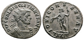 Diocletian, 284-305 AD. Silvered Bronze Antoninianus (22 mm, 4,01 g.). Ticinum, 285-286 AD. IMP C C VAL DIOCLETIANVS P F AVG Radiate, draped and cuira...