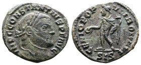 Constantius I, 305-306. 1/4 Follis (19 mm, 2.50 g.). Siscia, 305-306. IMP C CONSTANTIVS PF AVG Laureate head of Constantius I to right. Rev. GENIO POP...