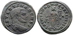 Severus II, as Caesar, 305-306 AD. Follis (29 mm, 10,27 g.). Ticinum, 305 AD. SEVERVS NOB CAES Laureate head of Severus II to right. Rev. SACR MON VRB...