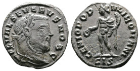Severus II, 306-307 AD. AE 1/4 Follis (19 mm. 2,08 g.). Siscia. FL VAL SEVERVS NOB C, laureate bust of Severus II to right. Rev. GENIO POPVLI ROMANI /...