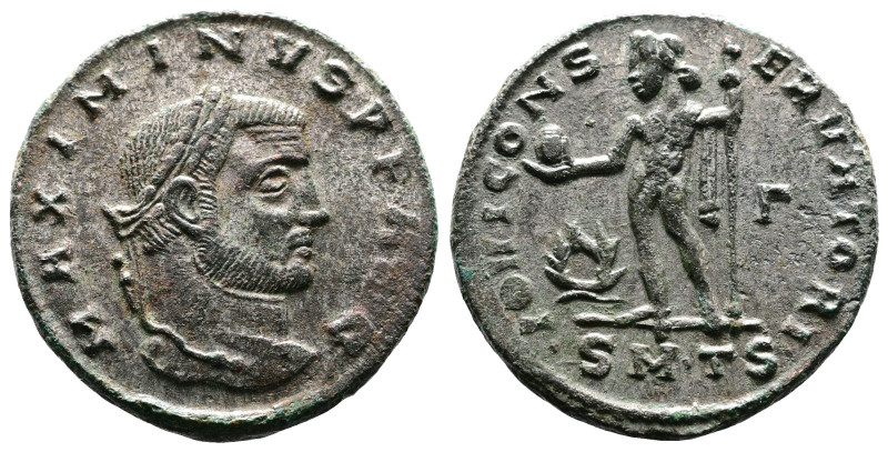 Maximinus II Daia, 310-313 AD. Silvered Bronze Follis (23 mm, 5,78 g.). Thessalo...