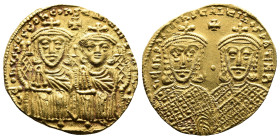 Constantine VI, with Leo III, Constantine V, and Leo IV, 780-797 AD. Solidus (22 mm, 4,41 g.), struck under Irene's regency, Constantinople, 780-787 A...