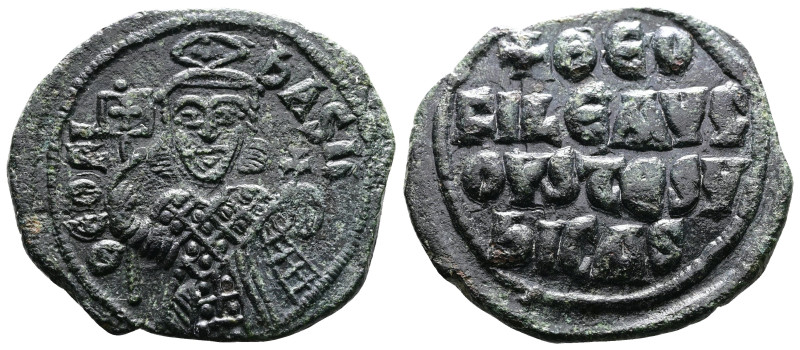 Theophilus, 829-842 AD. AE Follis (30 mm, 8,71 g.). Constantinople. ΘЄΟFIL bASIL...