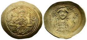 Michael VII Ducas, 1071-1078 AD. Gold Histamenon (29 mm, 4.41 g.). Constantinople. Christ, nimbate, seated facing on square-backed throne, wearing tun...