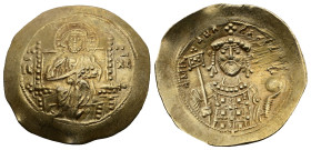 Michael VII Ducas, 1071-1078 AD. Gold Histamenon (27 mm, 4.38 g.). Constantinople. Christ, nimbate, seated facing on square-backed throne, wearing tun...