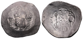 Alexius I Comnenus, 1081-1118 AD. Bilon Aspron Trachy (25 mm, 3,29g.). Constantinople, 1092-1118 AD. IC - XC Christ, nimbate, seated facing on square-...