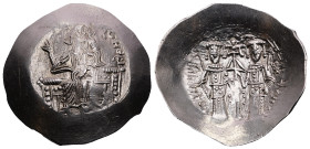 Alexius III Angelus-Comnenus 1195-1203 AD. Electrum Aspron Trachy (30mm, 4.41 g.). Constantinople, circa 1195-1197 AD. KE RO-HΘEΙ / IC - XC Christ, ni...