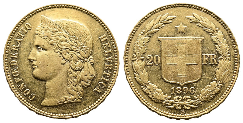 20 Franken 1896 B, Bern. KM.31.3. (21,2mm, 6,46 g.). About EF.