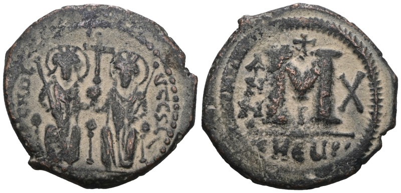 Justin II and Sophia, AE, Follis. Theoupolis (Antioch). 565-578 AD. Artificial s...