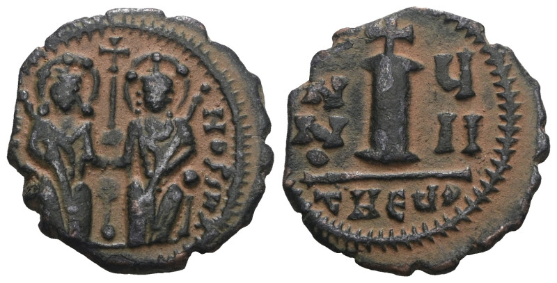 Justin II, with Sophia. 565-578. Æ decanummium. Artificial sandpatina. Weight 2,...