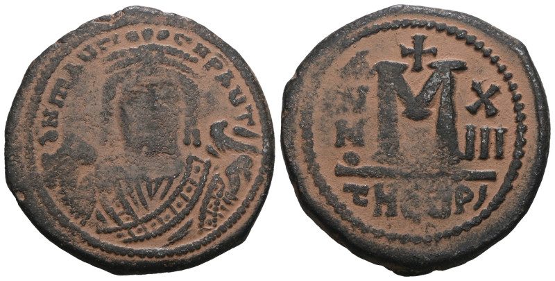 Maurice Tiberius (582-602) AE Follis, Theoupolis (Antioch). Artificial sandpatin...