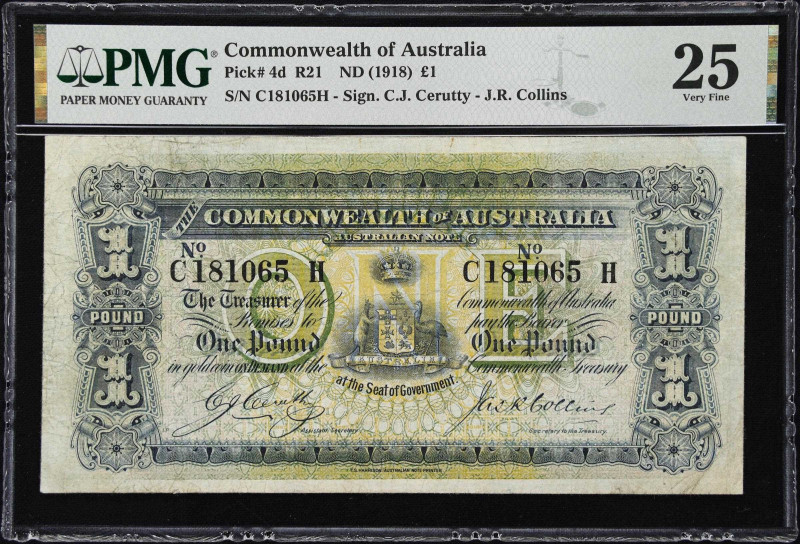 AUSTRALIA. Commonwealth Bank of Australia. 1 Pound, ND (1918). P-4d. R21. PMG Ve...