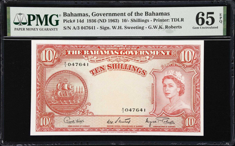 BAHAMAS. Bahamas Government. 10 Shillings, 1936 (ND 1963). P-14d. PMG Gem Uncirc...