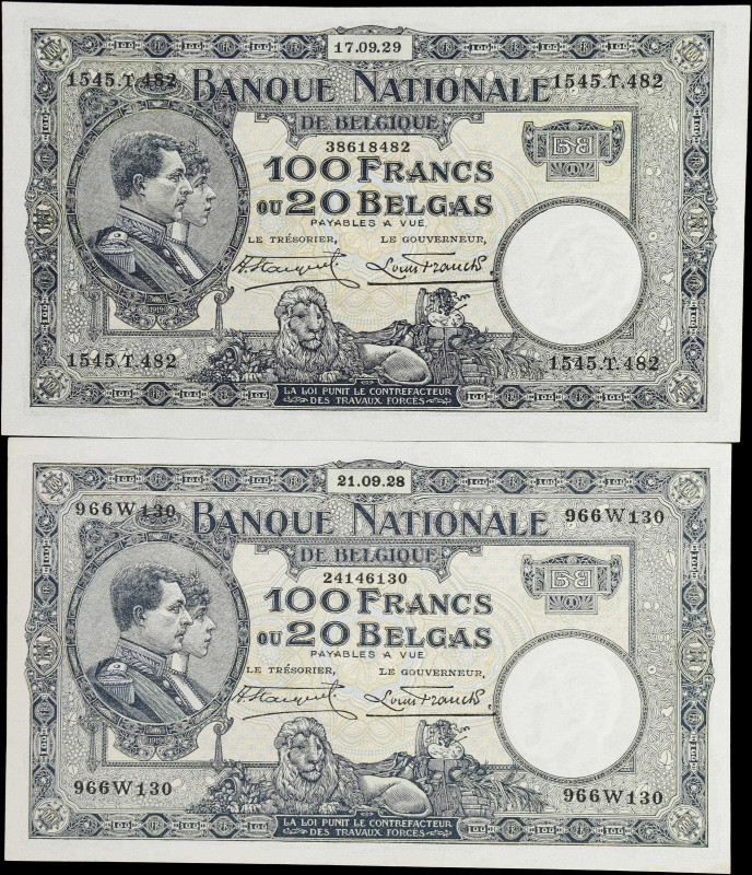 BELGIUM. Lot of (2). Banque Nationale de Belgique. 100 Francs = 20 Belgas, 1928-...