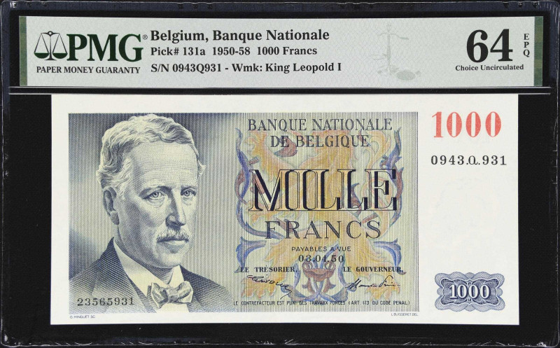 BELGIUM. Banque Nationale de Belgique. 1000 Francs, 1950. P-131a. PMG Choice Unc...