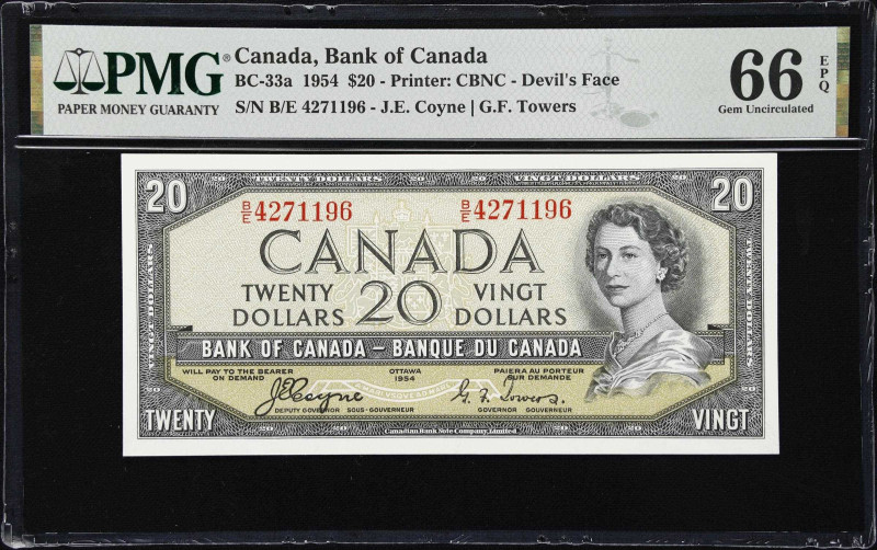 CANADA. Bank of Canada. 20 Dollars, 1954. BC-33a. PMG Gem Uncirculated 66 EPQ.
...