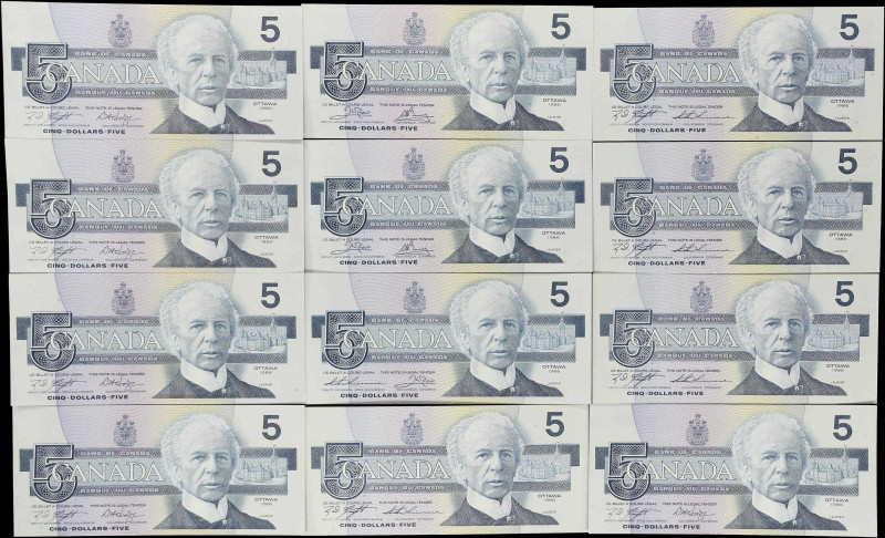 CANADA. Lot of (12). Bank of Canada. 5 Dollars, 1986. P-Various. Choice Uncircul...