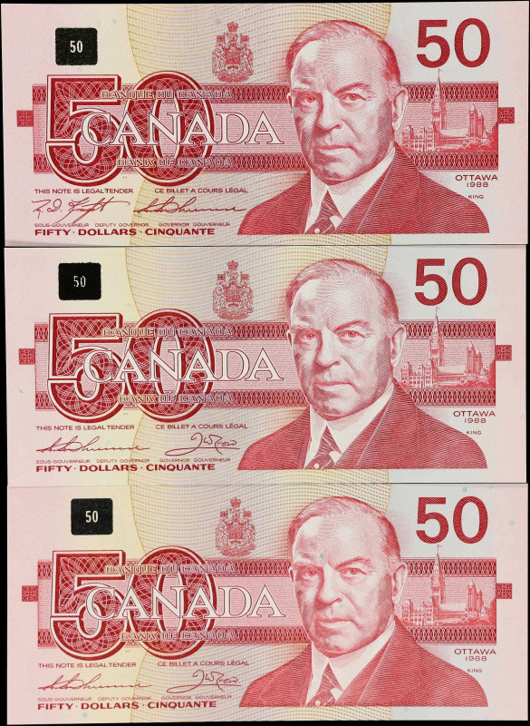 CANADA. Lot of (3). Bank of Canada. 50 Dollars, 1988. BC-59a, BC-59aA & BC-59c. ...