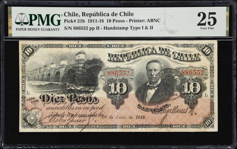 CHILE. Republica de Chile. 10 Pesos, 1918. P-21b. PMG Very Fine 25.
From the Vi...