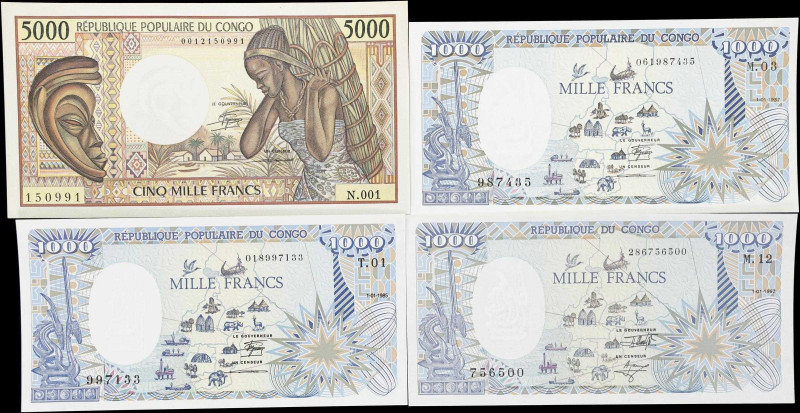 CONGO. Lot of (4). Republique Populaire du Congo. 1000 & 5000 Francs, ND (1984-9...