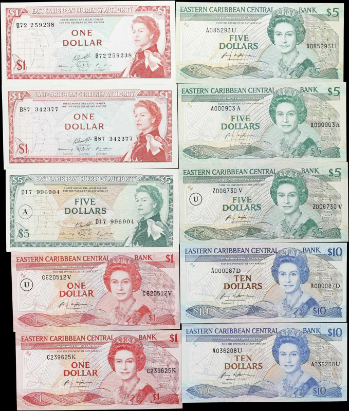 EAST CARIBBEAN STATES. Lot of (10). Eastern Caribbean Currency Authority & Easte...