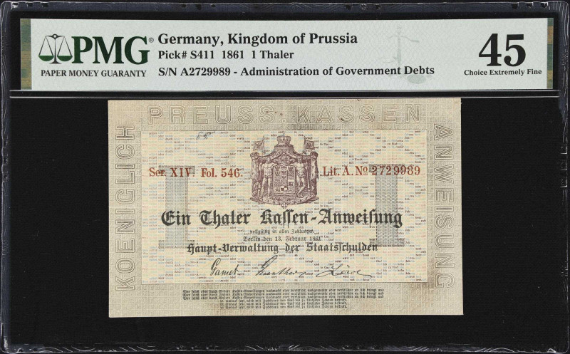 GERMANY. Administration of Government Debts. 1 Thaler, 1861. P-S411. PMG Choice ...