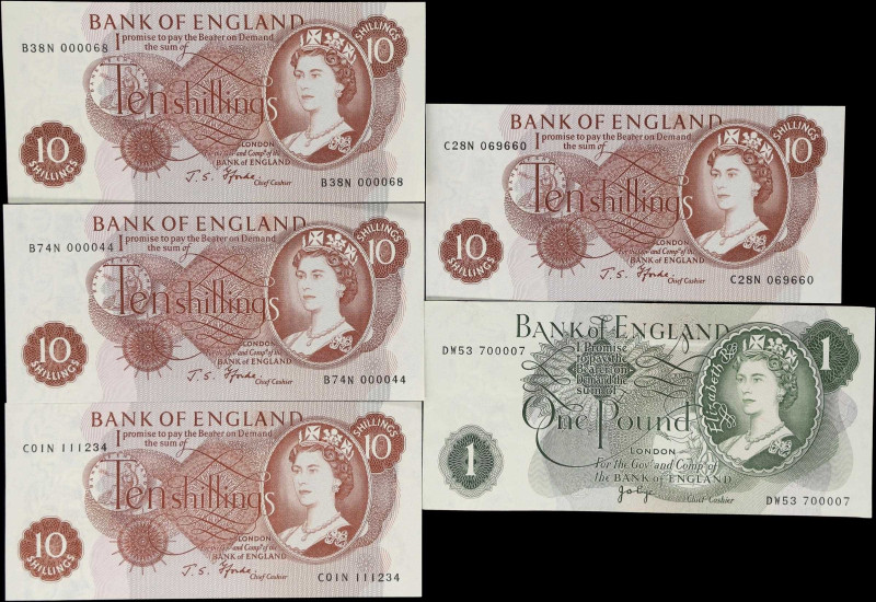 GREAT BRITAIN. Lot of (5). Bank of England. 10 Shillings & 1 Pound, ND (1960-77)...