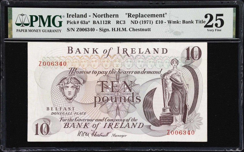 IRELAND, NORTHERN. Bank of Ireland. 10 Pounds, ND (1971). P-63a*. BA112R. Replac...