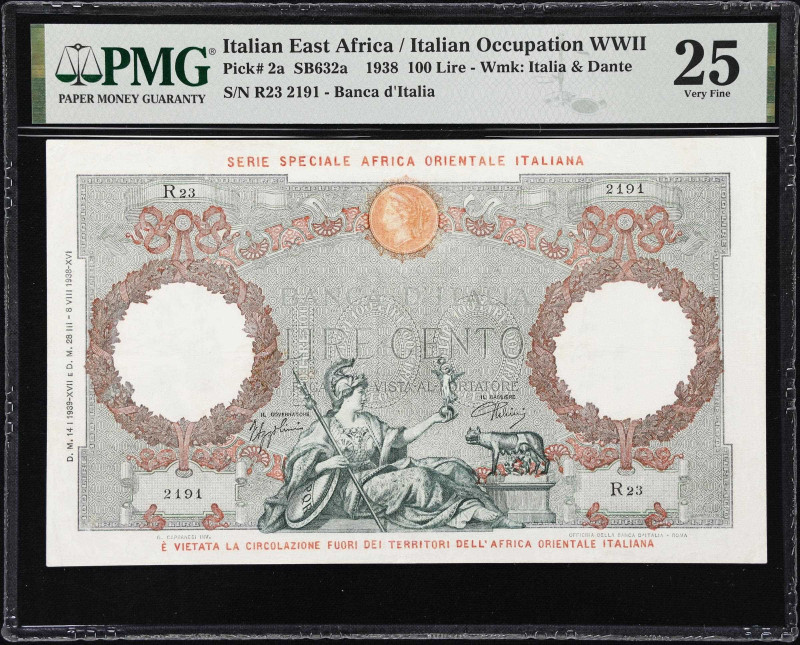 ITALIAN EAST AFRICA. Banca d'Italia. 100 Lire, 1938. P-2a. SB632a. PMG Very Fine...