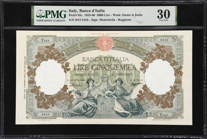 ITALY. Banca d'Italia. 5000 Lire, 1959. P-85c. PMG Very Fine 30.
PMG Comments "...