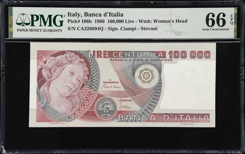 ITALY. Banca d'Italia. 100,000 Lire, 1980. P-108b. PMG Gem Uncirculated 66 EPQ....