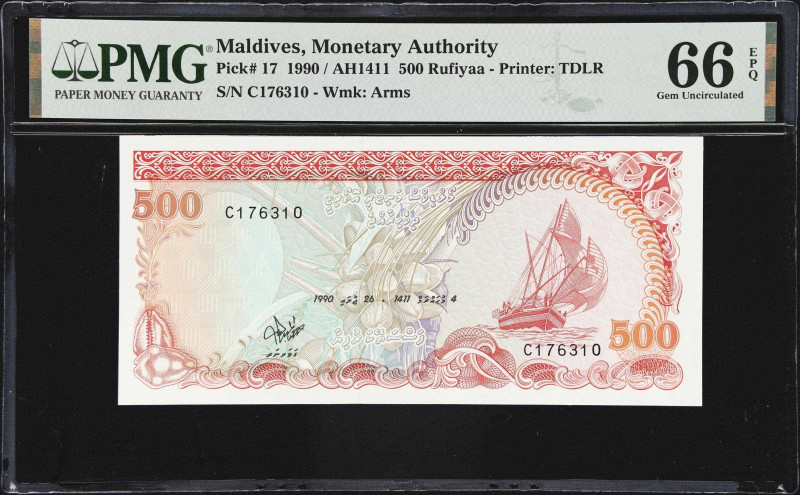 MALDIVES. Maldives Monetary Authority. 500 Rufiyaa, 1990. P-17. PMG Gem Uncircul...