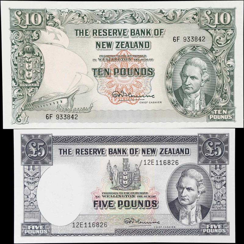 NEW ZEALAND. Lot of (2). Reserve Bank of New Zealand. 5 & 10 pounds, ND (1940-67...