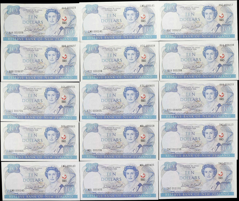 NEW ZEALAND. Lot of (15). Reserve Bank of New Zealand. 10 Dollars, 1990. P-176. ...