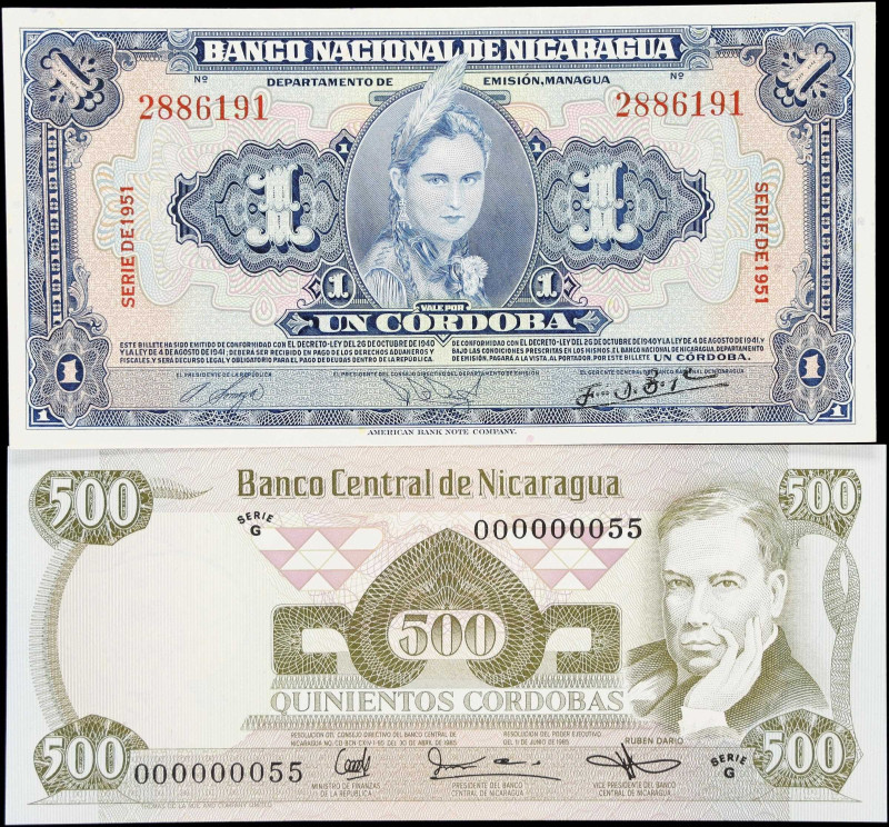 NICARAGUA. Lot of (2). Banco Nacional de Nicaragua & Banco Central de Nicaragua....