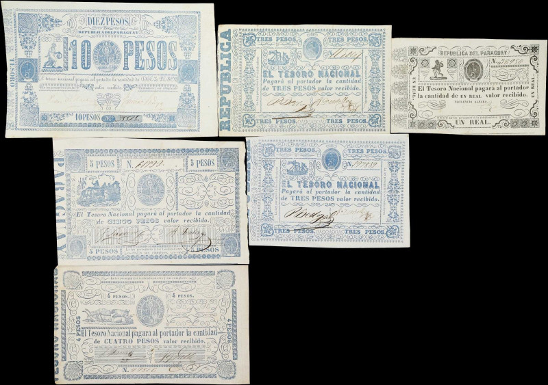 PARAGUAY. Lot of (7). Republica del Paraguay. 1 Real, 2, 3, 4, 5 & 10 Pesos, ND ...