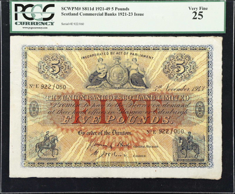 SCOTLAND. Union Bank of Scotland. 5 Pounds, 1943. P-S811d. PCGS Currency Very Fi...