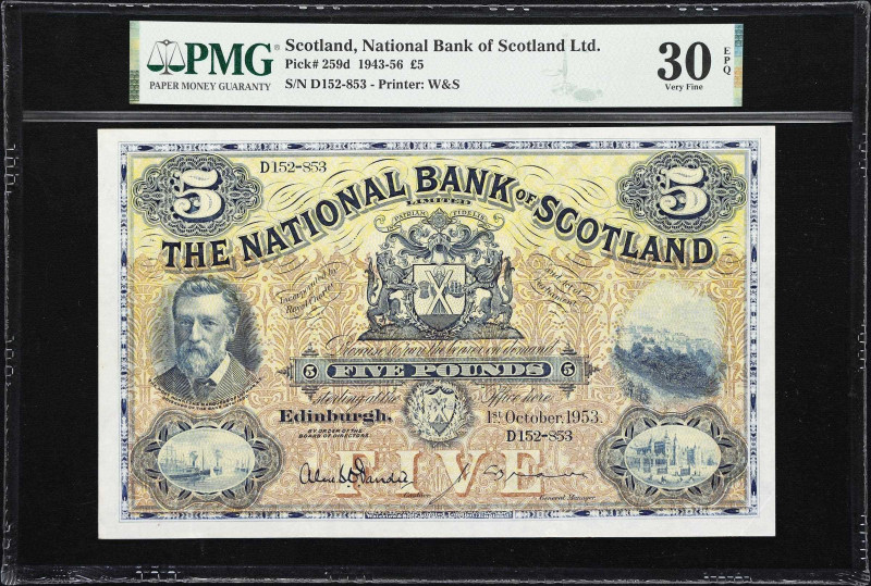 SCOTLAND. National Bank of Scotland Limited. 5 Pounds, 1953. P-259d. PMG Very Fi...