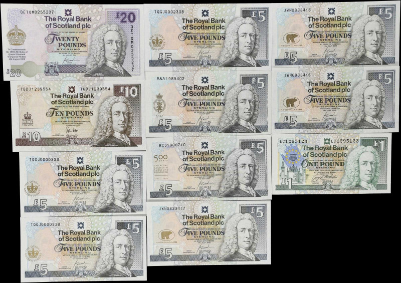 SCOTLAND. Lot of (11). Royal Bank of Scotland PLC. 1, 5, 10 & 20 Pounds Sterling...