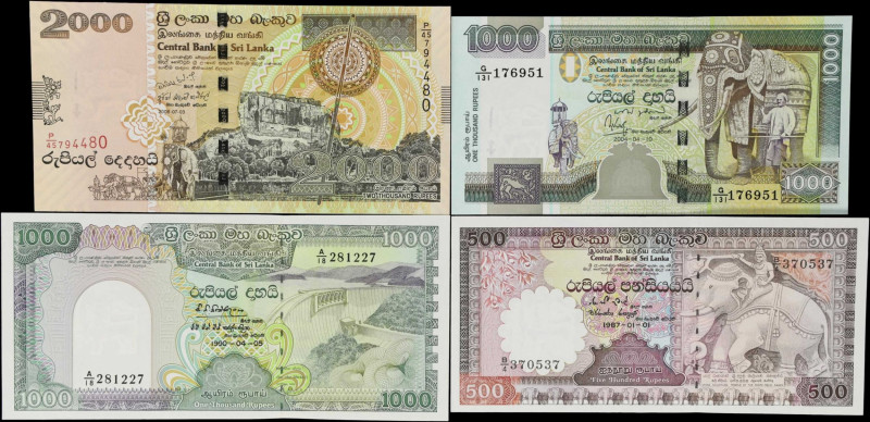 SRI LANKA. Lot of (4). Central Bank of Sri Lanka. 500, 1000 & 2000 Rupees, 1987-...