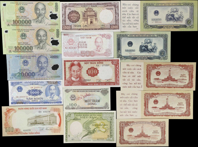 VIETNAM. Lot of (15). Vietnam & South Vietnam. Mixed Banks. 1, 2, 5, 100, 500, 5...