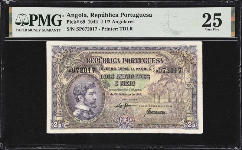 ANGOLA. Republica Portuguesa. 2 1/2 Angolares, 1942. P-69. PMG Very Fine 25.

...