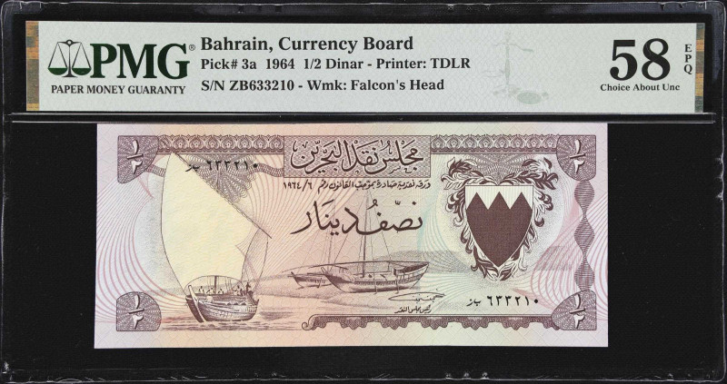 BAHRAIN. Bahrain Currency Board. 1/2 Dinar, 1964. P-3a. Replacement. PMG Choice ...