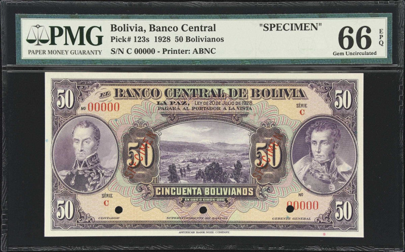 BOLIVIA. Banco Central de Bolivia. 50 Bolivianos, 1928. P-123s. Specimen. PMG Ge...