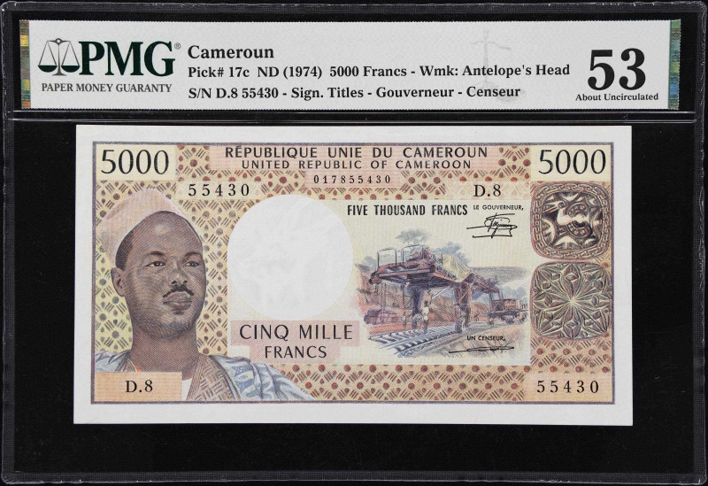 CAMEROON. Banque des Etats de l'Afrique Centrale. 5000 Francs, ND (1974). P-17c....